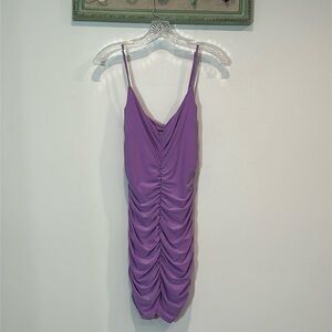 Jump Spaghetti-Strap V Neck Ruched lavender Knit Mini Bodycon Dress medium nwot